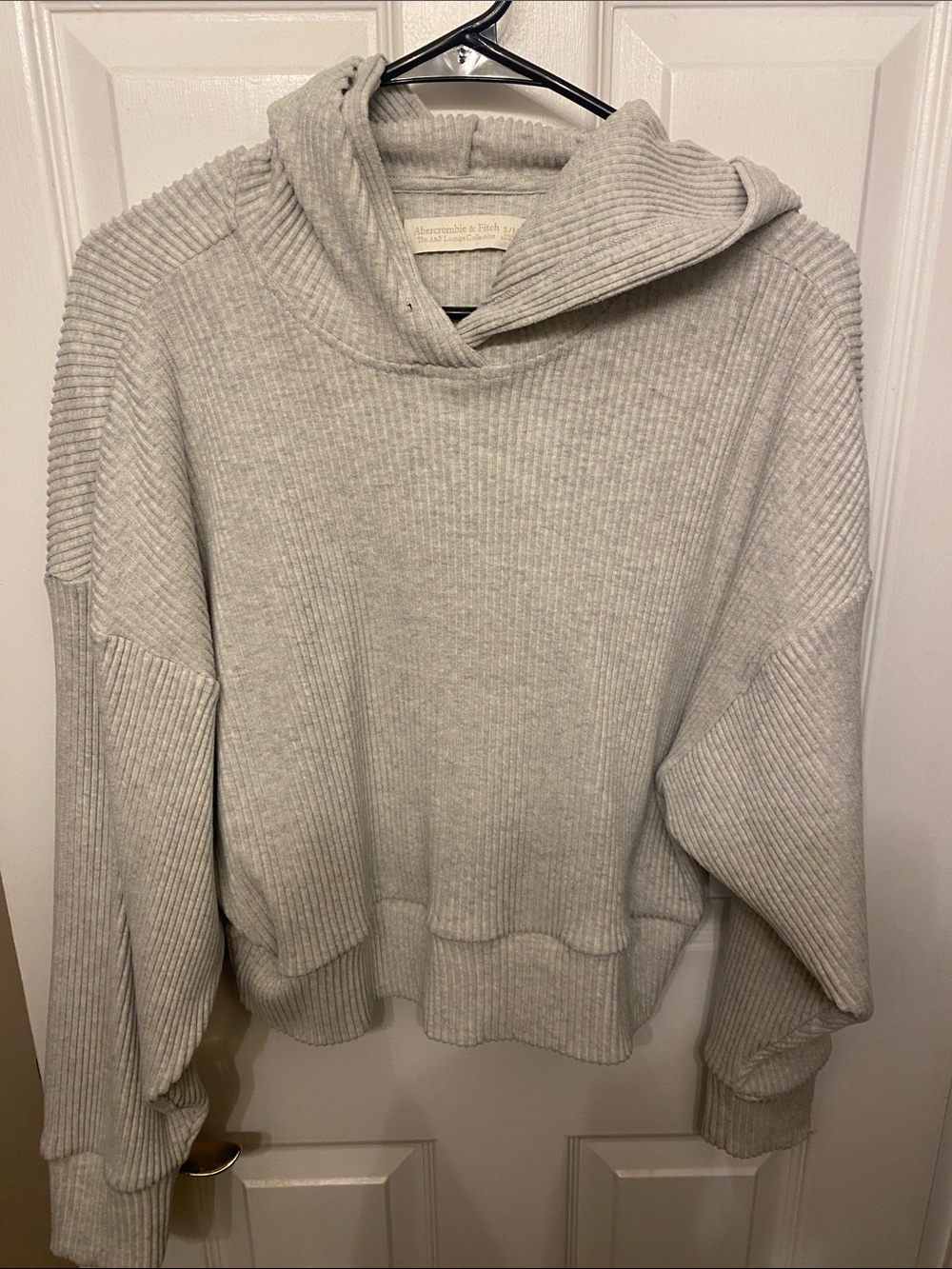 Abercrombie & Fitch Light Gray Ribbed Cowl Hoodie Sweater